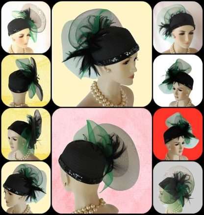 Black Kelly Green Satin Dress Hat