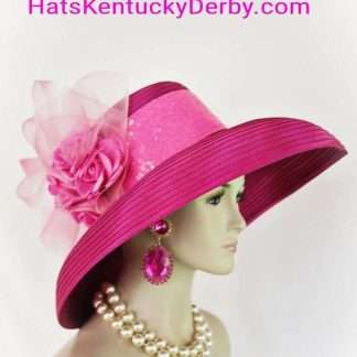 Haute Couture Fuchsia Pink Big Brim Satin Designer Hat