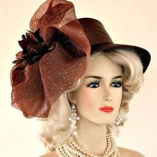 Haute Couture Luxury Big Bow Brown Satin Hat