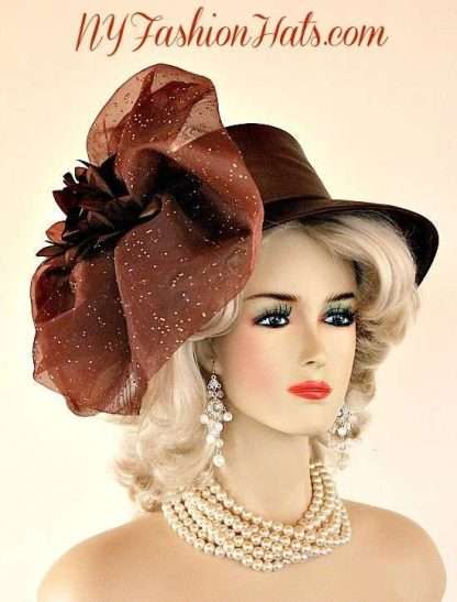 Haute Couture Luxury Big Bow Brown Satin Hat