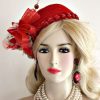 Ladies Red Green Pink Cocktail Hat