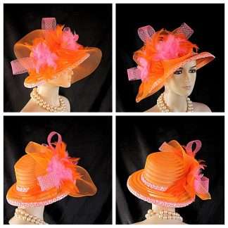 Haute Couture Orange Pink Designer Hat