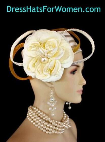 Women's Ivory Metallic Gold Pillbox Cocktail Hat