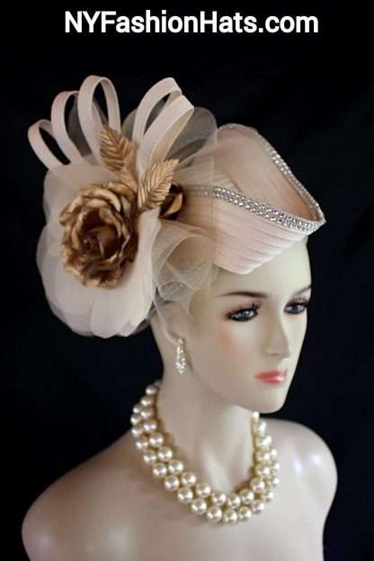 Ivory Beige Metallic Gold Headpiece