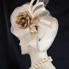Ivory Beige Metallic Gold Headpiece