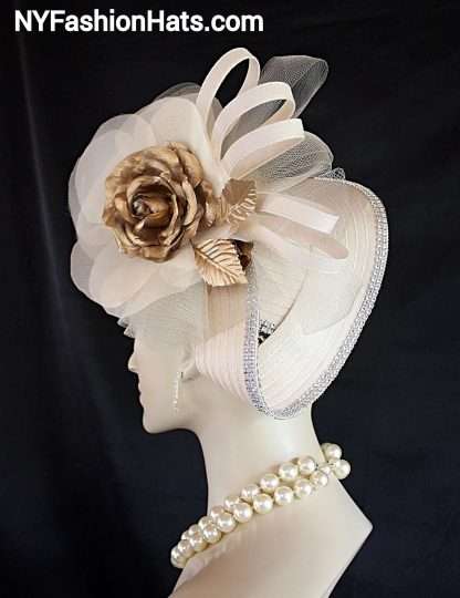 Ivory Beige Metallic Gold Headpiece