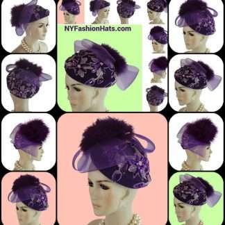 Haute Couture Purple Winter Wool Cocktail Hat