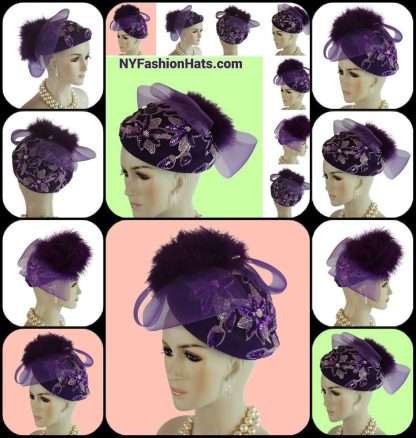 Haute Couture Purple Winter Wool Cocktail Hat