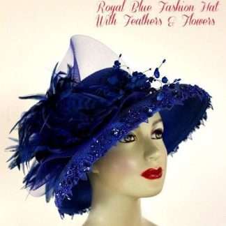 Haute Couture Royal Blue Designer Hat For Women