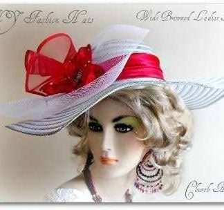 Haute Couture Silver White Red Horsehair Satin Hat