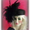Black Exotic Feather Pillbox Hat