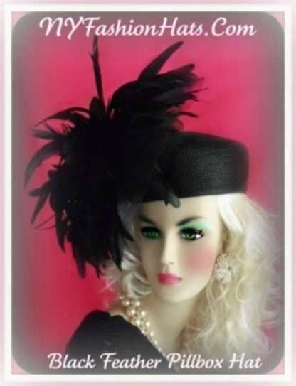 Black Exotic Feather Pillbox Hat