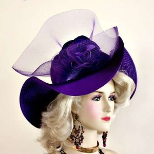 Haute Couture Wavy Big Brim Purple Satin Dress Hat