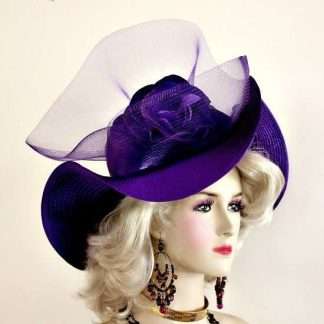 Haute Couture Wavy Big Brim Purple Satin Dress Hat