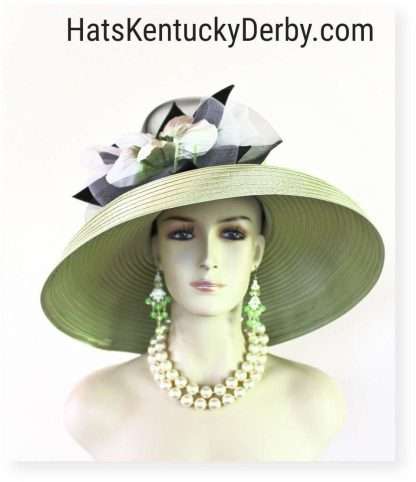 Olive Green Big Large Brim Satin Wedding Bridal Hat