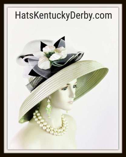 Olive Green Big Large Brim Satin Wedding Bridal Hat