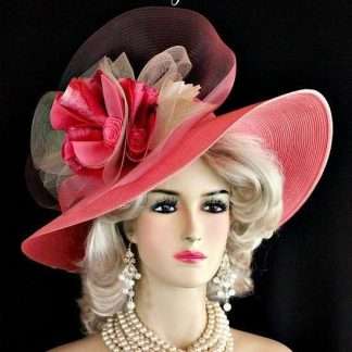 Hot Pink Ivory Wide Brim Couture Designer Hat Fashion Wedding Hats 744