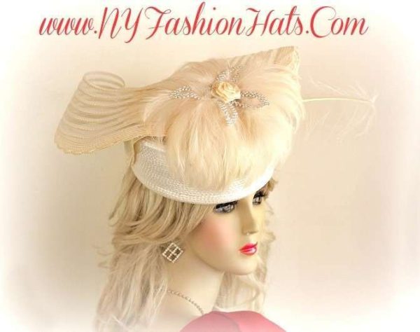 Ivory Beige Ladies Pillbox Dressy Designer Fashion Hat Custom Hats