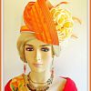 Ivory Beige Orange Pillbox Wedding Church Formal Hat