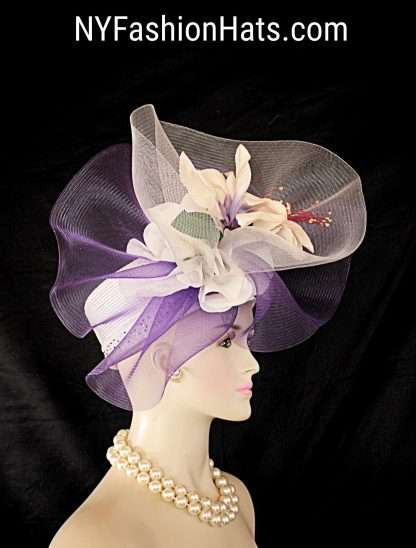 Ivory Beige Purple Pillbox Dress Hat