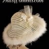 Ivory Sheer Designer Wedding Hat Feathers Silk Flowers Wide Brim Hats