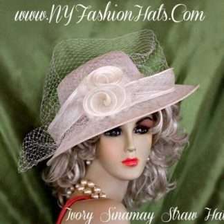 Ivory Sinamay Straw Wide Brim Dress Spring Hat