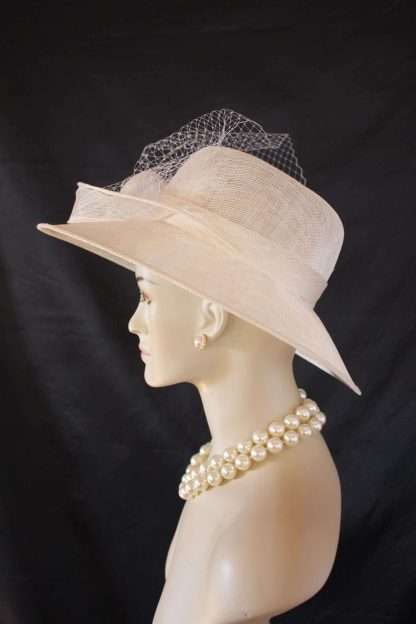 Ivory Sinamay Straw Wide Brim Dress Spring Hat