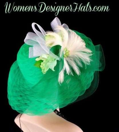 Kelly Green Ivory White Designer Kentucky Derby Hat Women's Hats