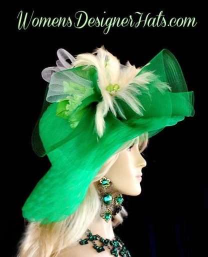 Kelly Green Ivory White Designer Kentucky Derby Hat Women's Hats