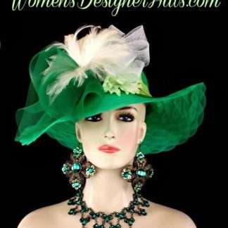 Kelly Green Ivory White Designer Kentucky Derby Hat Women's Hats