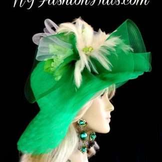 Kelly Green White Wedding Church Temple Hat