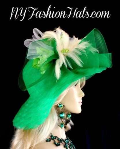 Kelly Green White Wedding Church Temple Hat