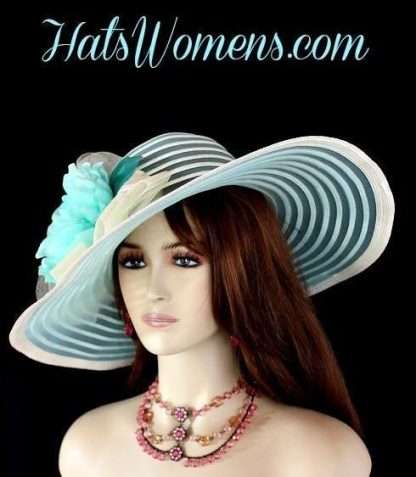 Kentucky Derby Hat Ivory Aqua Turquoise Blue Teal Woman's Fashion Hats