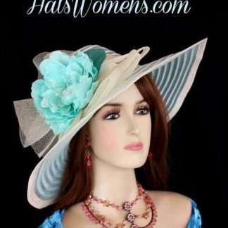 Kentucky Derby Hat Ivory Aqua Turquoise Blue Teal Woman's Fashion Hats