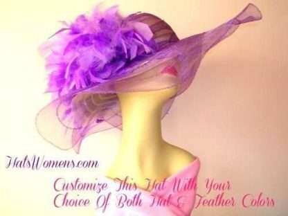 Lavender Purple Large Brim Hat With Feathers