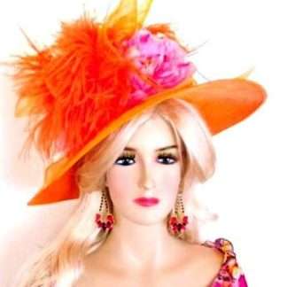 Kentucky Derby Hat Orange Pink Designer Hats For Women Wide Brim