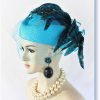 Turquoise Blue Dramatic Feather Pillbox Hat
