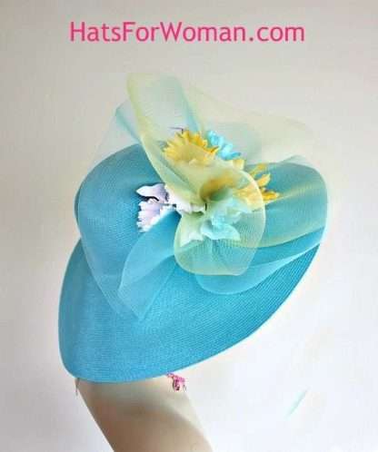 Women's Turquoise White Yellow Formal Dress Hat