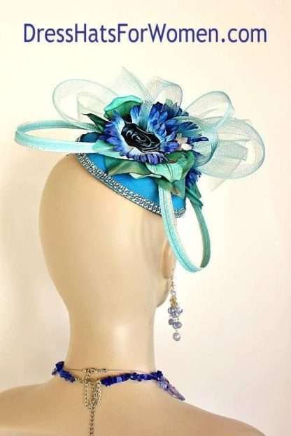 Kentucky Derby Hats Sinamay Straw Blue Green Pillbox Fascinator Hat