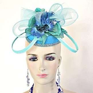 Kentucky Derby Hats Sinamay Straw Blue Green Pillbox Fascinator Hat