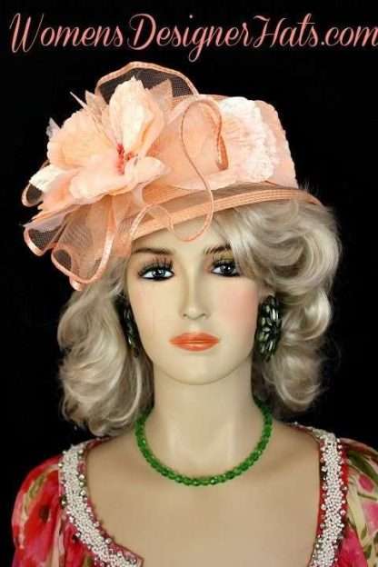 Kentucky Derby Hats Women's Peach Designer Fashion Dress Couture Hat