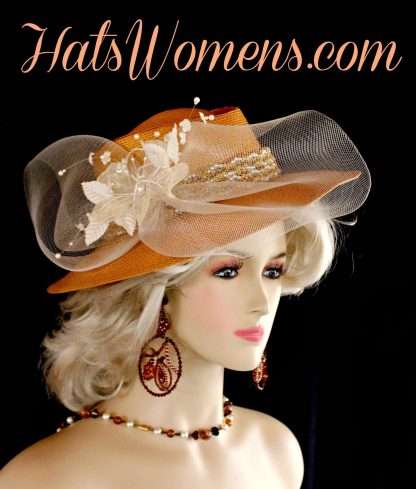 Ladies Antique Metallic Gold White Ivory Western Hat