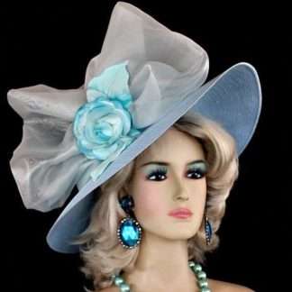 Ladies Baby Blue Turquoise White Wedding Church Kentucky Dery Hat Couture Hats Z2u8