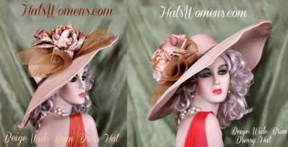 Ladies Beige Wide Brim Kentucky Derby Hat Wedding Hats 221