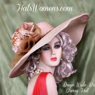 Ladies Beige Wide Brim Kentucky Derby Hat Wedding Hats 221