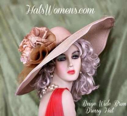 Ladies Beige Wide Brim Kentucky Derby Hat Wedding Hats 221