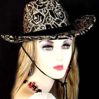 Ladies Black And Metallic Gold Designer Western Cowboy Hat Dress Hats