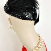 Ladies Black White Flapper Deco Feather Cocktail Pillbox Hat