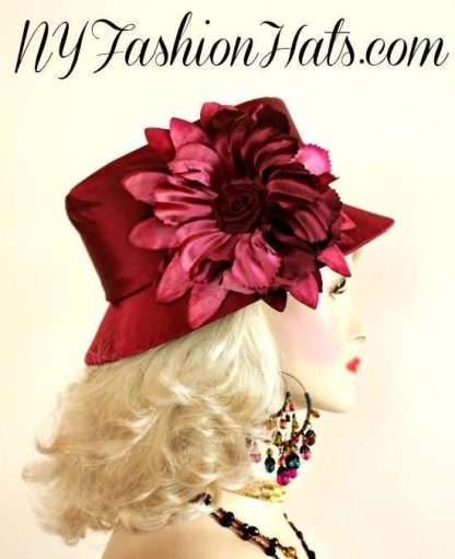 Ladies Burgundy Satin Dressy Fashion Church Hat Custom Hats U991