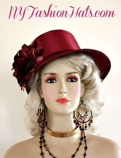 Ladies Burgundy Satin Dressy Fashion Church Hat Custom Hats U991